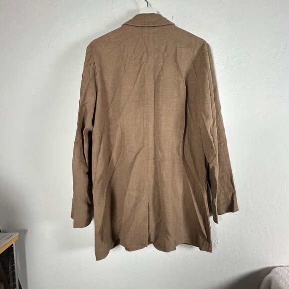 J. Jill Womens Brown Button-Front Linen Blazer Jacket Medium Pockets Career - Picture 2 of 9